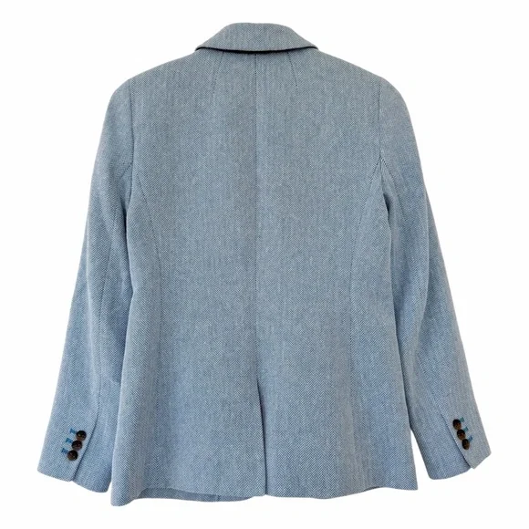 J. Crew Factory Herringbone One Button Blue White Blazer Size 4 - Picture 8 of 12